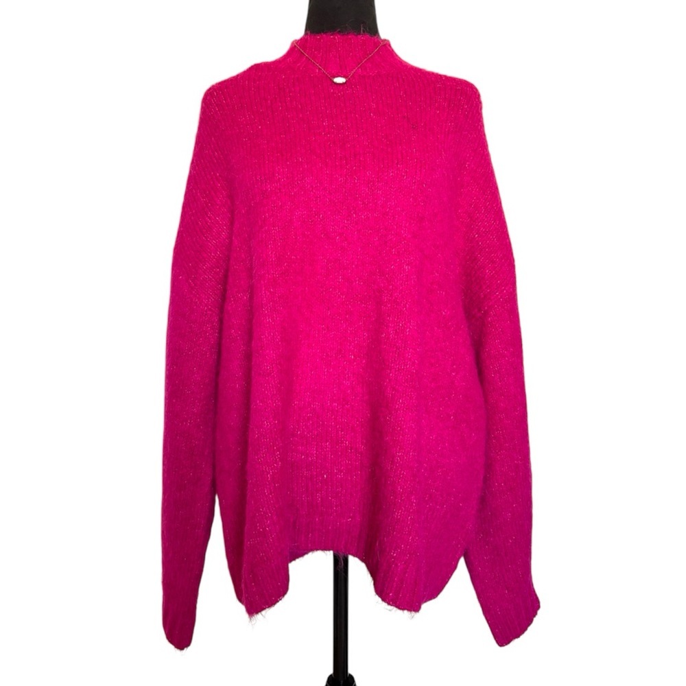 NWT Pistola Woman’s Medium OverSized Vibrant Pink Mock Neck Long-Sleeve Sweater - Picture 2 of 10